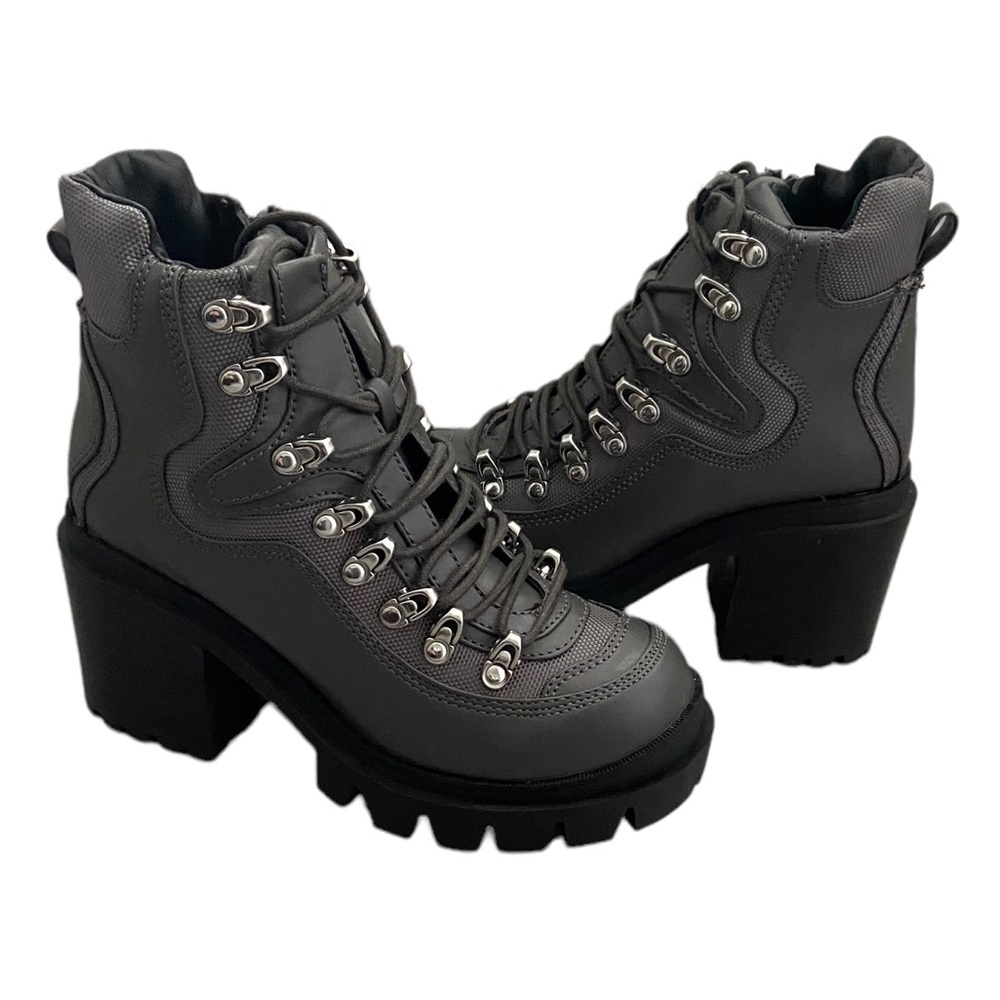 New Jeffrey Campbell Road Rage Lace-up Heeled Boots Dark Gray size 8M - Picture 2 of 10